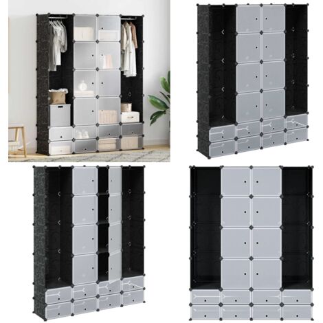 Armario modular 18 compartimentos negro y blanco 37x146x180,5cm - Armario de 18 compartimentos - Armario para niños