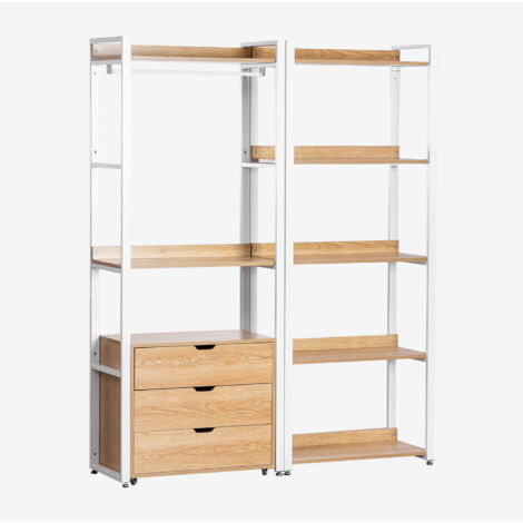 Armario Modular Abierto de 2 Piezas con Cajones y Estantería en Acero y Madera Ariaster SKLUM