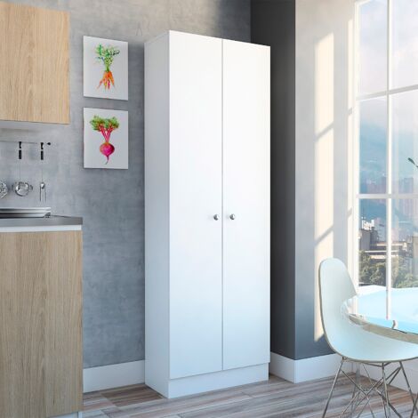 Armario Multifuncional Z 60 en melamina con dos puertas y cinco estantes , 180.6 X 60 X 30 cm , Blanco