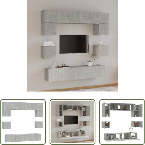 Armario multimedia -  Set de muebles de TV 8 pzas madera contrachapada gris hormigón