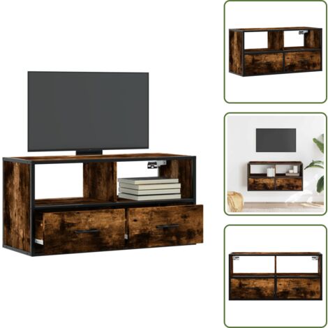 Armario multimedia - vidaXL Mueble TV metal y madera contrachapada roble humo 80x31x39,5 cm - Mueble para pared