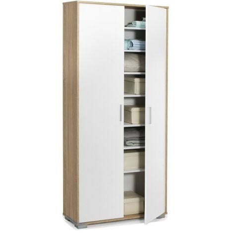 Armario Multiuso Duero 7177 TOPKIT Armario Organizador Mueble Zapatero Medidas: 186x84x34 cm Roble y Blanco