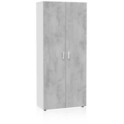 Armario multiusos 2 puertas Blanco - Cemento 80cm (ancho) x 182cm (alto)