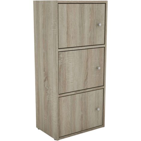 Armario Multiusos 3 Puertas, Mueble Almacenamiento Salón Plea Roble Sonoma 42x92x29 cm