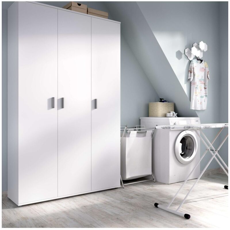 

Armario multiusos en acabado blanco 3 puertas 116 cm(ancho) 190 cm(altura) 35 cm(fondo) Color BLANCO