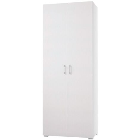 Armario multiusos de 2 puertas, 1 cajón y 6 estantes interiores, puertas blancas.