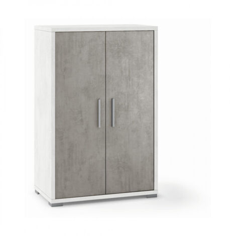 Armario multiusos de dos puertas Cemento Blanco 71x41x h110 cm
