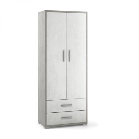 Armario multiusos de dos puertas y dos cajones Cemento Blanco 71x41x h182 cm