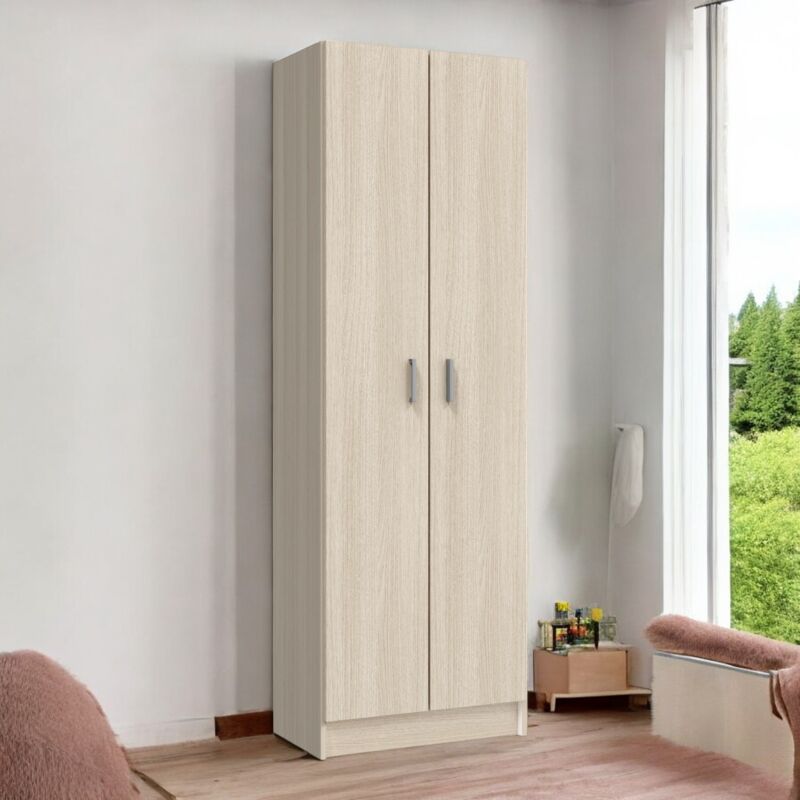 

Armario multiusos con dos puertas batientes y tres regulables en altura, cm 59x37h180, color Roble - Dmora
