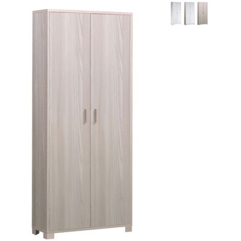 Armario multiusos delgado con dos puertas y ocho estantes Olmo claro 83x29x h190 cm