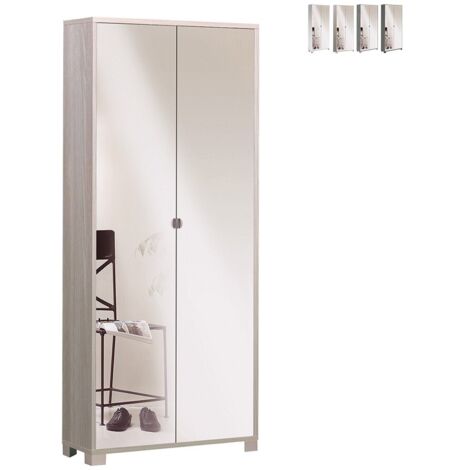 Armario multiusos slim con dos puertas de espejo ocho baldas Olmo Claro 83x29x h190 cm
