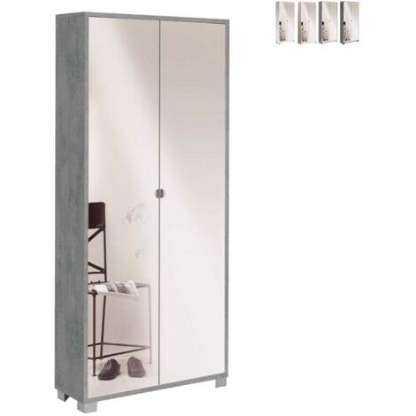Armario multiusos slim con dos puertas de espejo y ocho estantes Beton Cemento 83x29x h190 cm