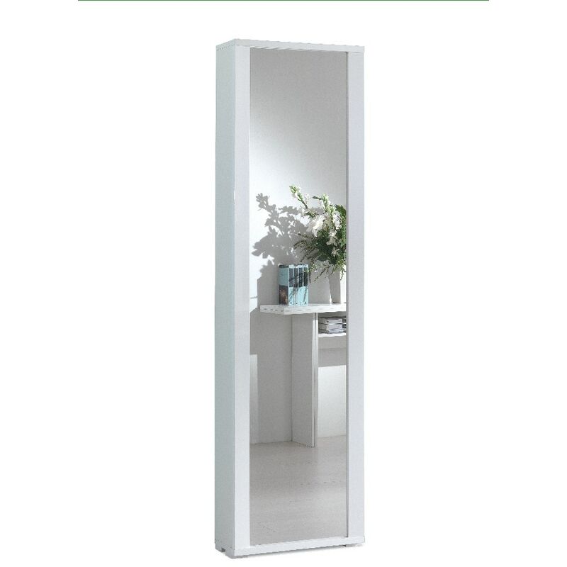 

Armario multiusos Trio - 7 Estantes, con Espejo - Colgador de ropa, Ahorro de espacio - para Dormitorio, Pasillo - Blanco en Tablero de particulas de