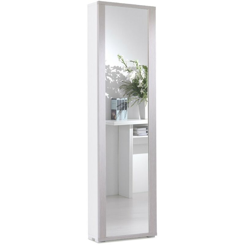 

Armario multiusos Trio - 7 Estantes, con Espejo - Colgador de ropa, Ahorro de espacio - para Dormitorio, Pasillo - Blanco, Madera en Tablero de
