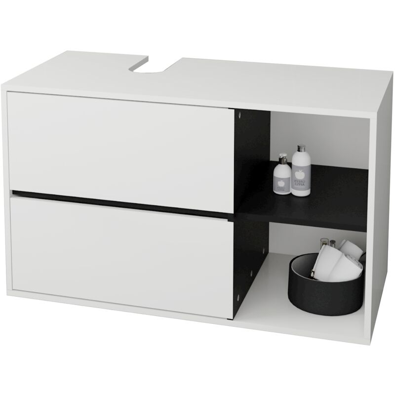 

Armario para baño mueble de superficie cómoda 2 cajones blanco MDF 100x60x45,5cm