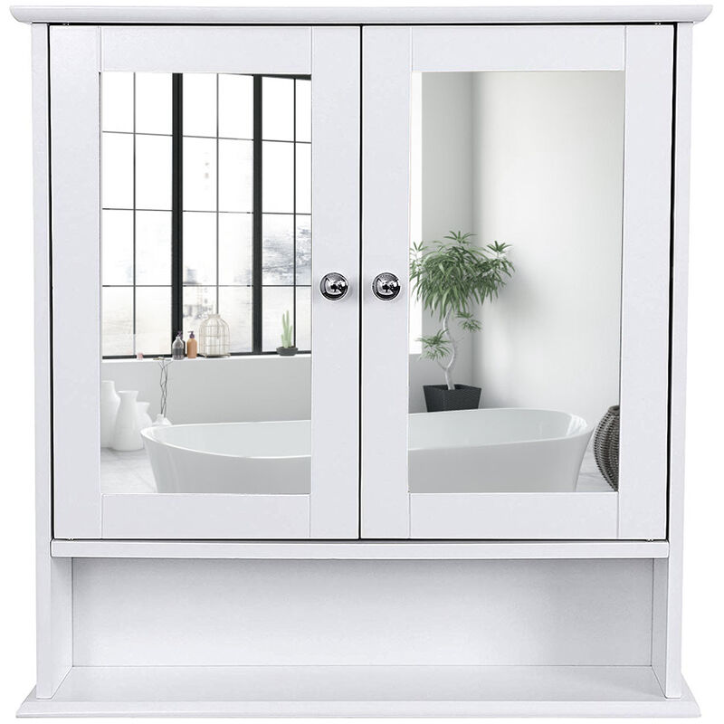 

Armario para baño Organizador con 2 puertas y espejo 56 x 13 x 58cm Blanco