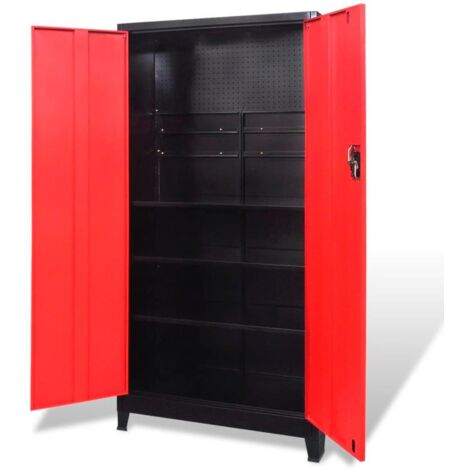 Armario para herramientas con 2 puertas de acero negro y rojo Caja de herramientas de 180 cm 020003802