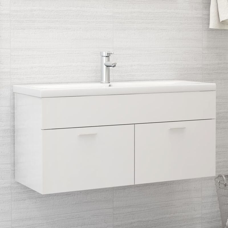 

Armario para lavabo aglomerado blanco brillante 100x38,5x46 cm - Blanco