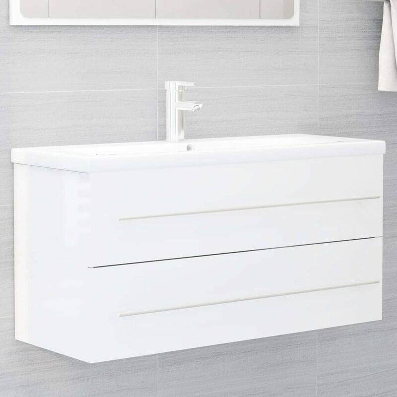 

Armario para lavabo aglomerado blanco brillante 100x38,5x48 cm