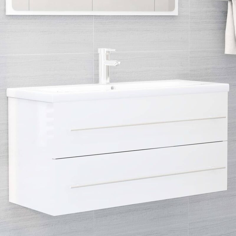 

Armario para lavabo aglomerado blanco brillante 100x38,5x48 cm