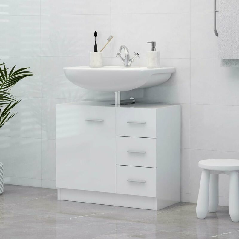 

Armario para lavabo aglomerado blanco brillante 63x30x54 cm