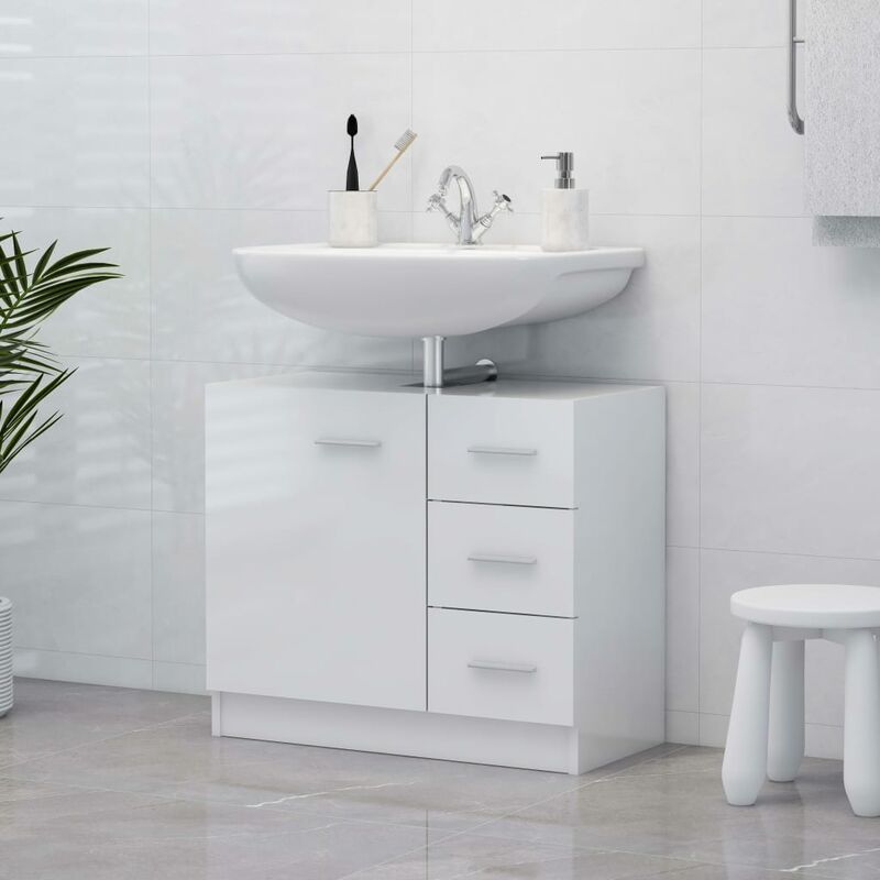 

Armario para lavabo aglomerado blanco brillante 63x30x54 cm