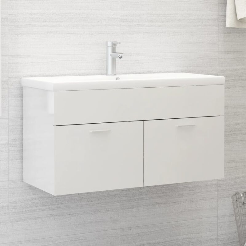 

Armario para lavabo aglomerado blanco brillante 90x38,5x46 cm - Blanco