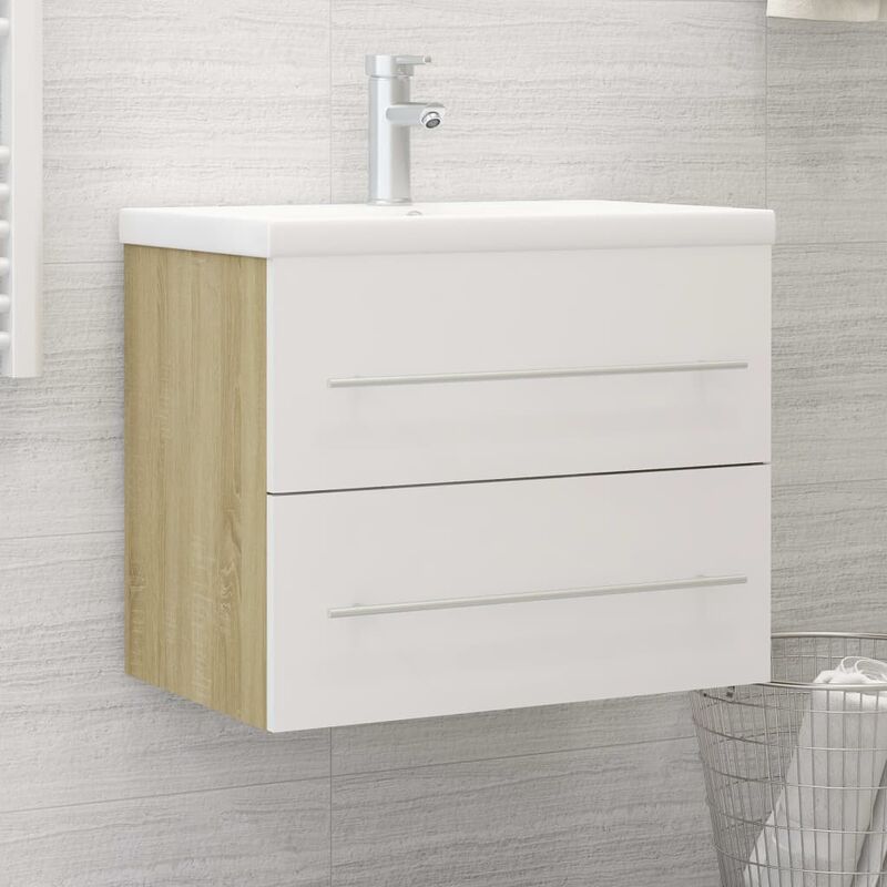 

Armario para lavabo aglomerado blanco roble Sonoma 60x38,5x48cm