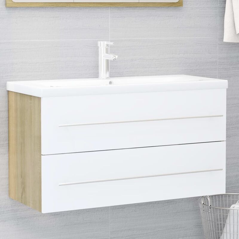 

Armario para lavabo aglomerado blanco roble Sonoma 90x38,5x48cm