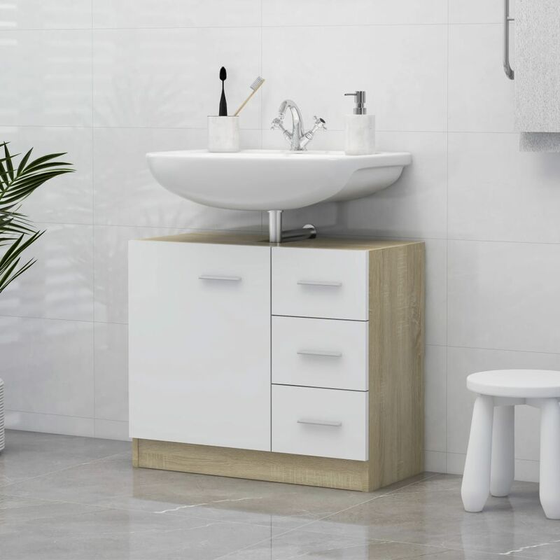 

Armario para lavabo aglomerado blanco y roble Sonoma 63x30x54cm
