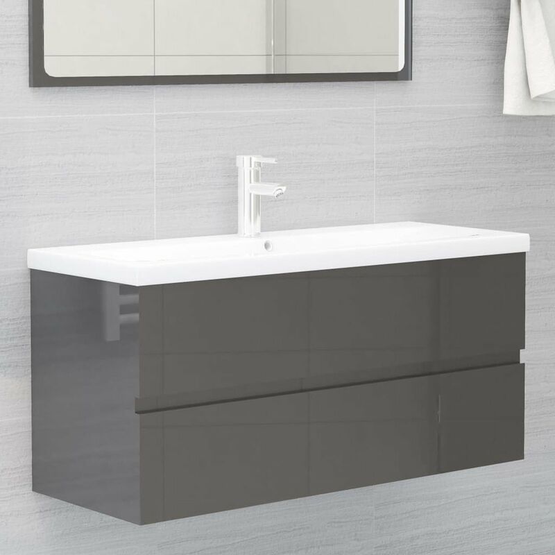 

Armario para lavabo aglomerado gris brillante 100x38,5x45 cm