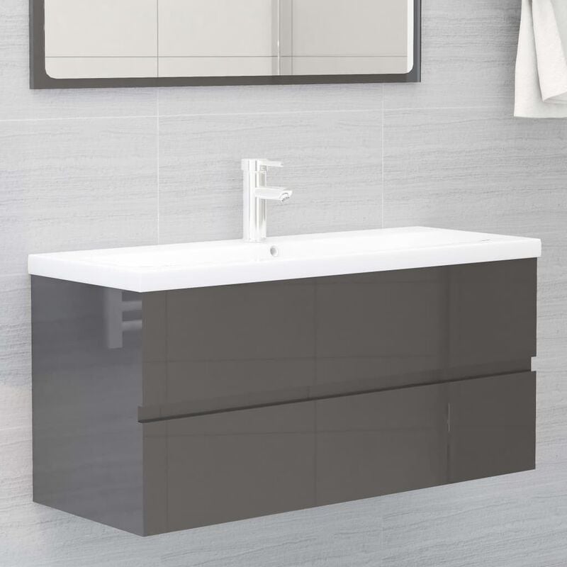 

Armario para lavabo aglomerado gris brillante 100x38,5x45 cm