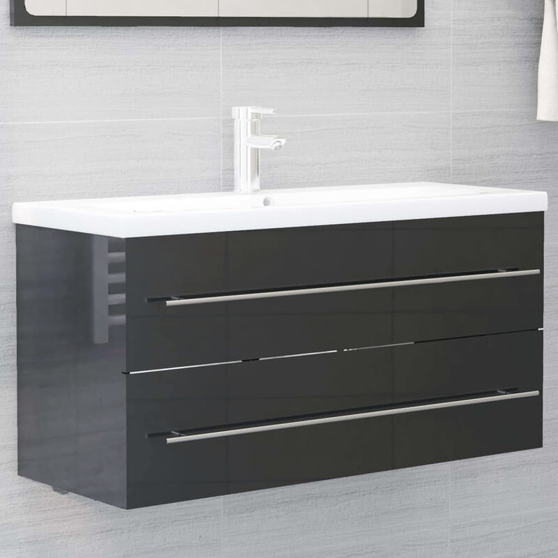 

Armario para lavabo aglomerado gris brillante 100x38,5x48 cm