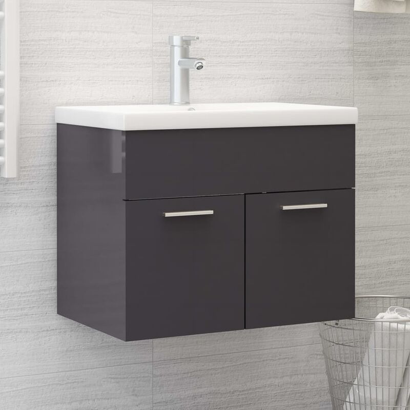 

Armario para lavabo aglomerado gris brillante 60x38,5x46 cm