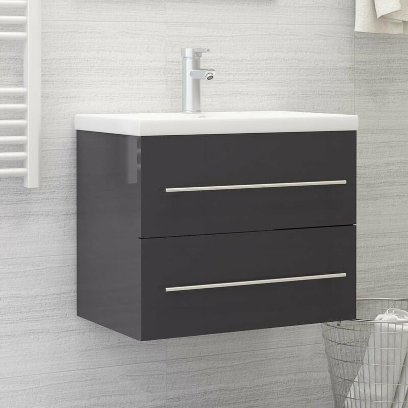 

Armario para lavabo aglomerado gris brillante 60x38,5x48 cm