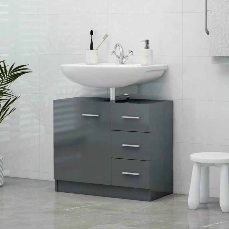 

Armario para lavabo aglomerado gris brillante 63x30x54 cm