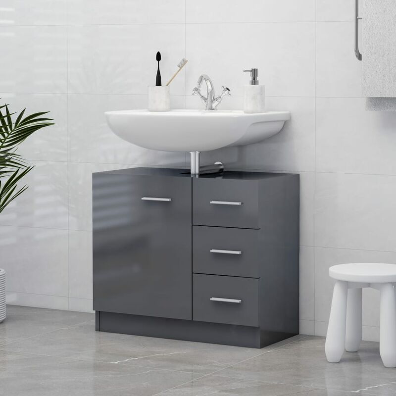 

Armario para lavabo aglomerado gris brillante 63x30x54 cm