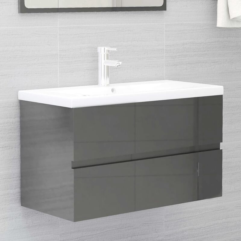 

Youthup - Armario para lavabo aglomerado gris brillante 80x38,5x45 cm - Gris