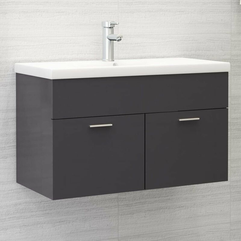 

Armario para lavabo aglomerado gris brillante 80x38,5x46 cm