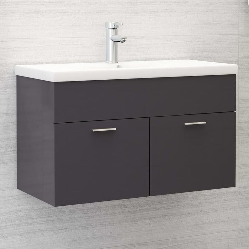 

Armario para lavabo aglomerado gris brillante 80x38,5x46 cm