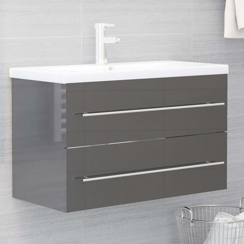 

Armario para lavabo aglomerado gris brillante 80x38,5x48 cm
