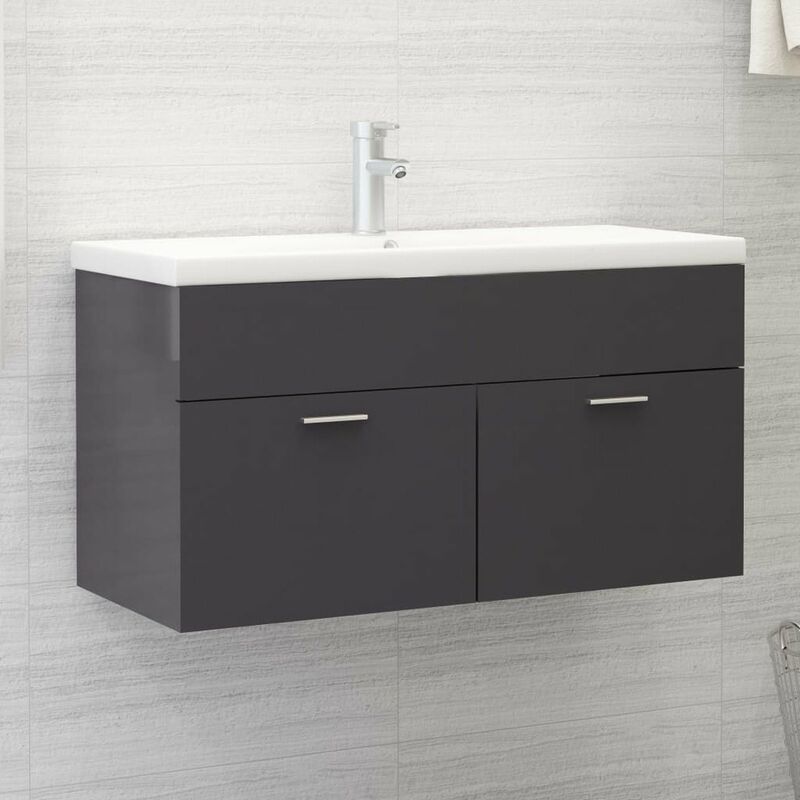 

Armario para lavabo aglomerado gris brillante 90x38,5x46 cm