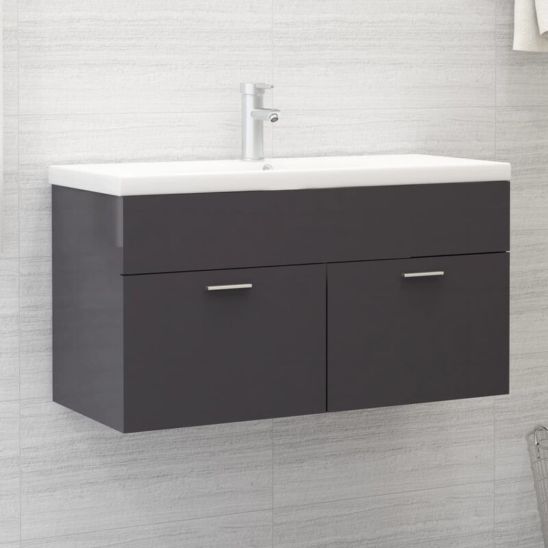 

Armario para lavabo aglomerado gris brillante 90x38,5x46 cm - Gris