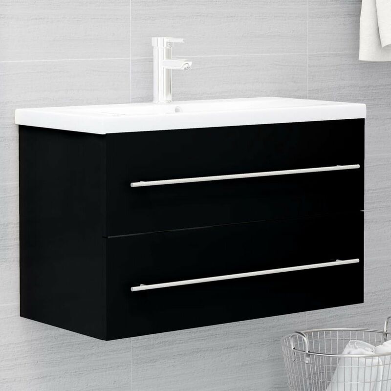 

Armario para lavabo aglomerado negro 80x38,5x48 cm