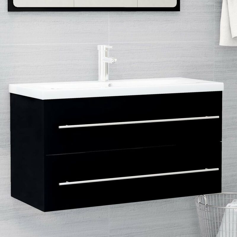 

Armario para lavabo aglomerado negro 90x38,5x48 cm