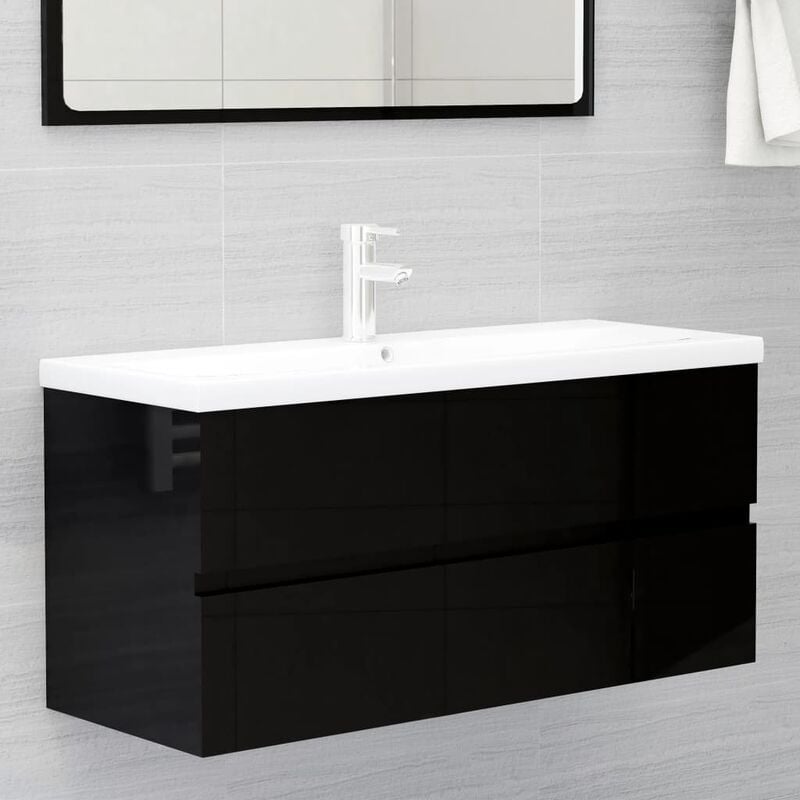 

Armario para lavabo aglomerado negro brillante 100x38,5x45 cm - Negro