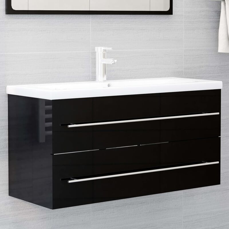 

Armario para lavabo aglomerado negro brillante 100x38,5x48 cm