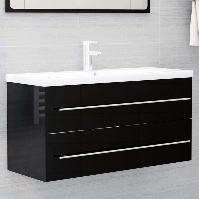 

Armario para lavabo aglomerado negro brillante 100x38,5x48 cm