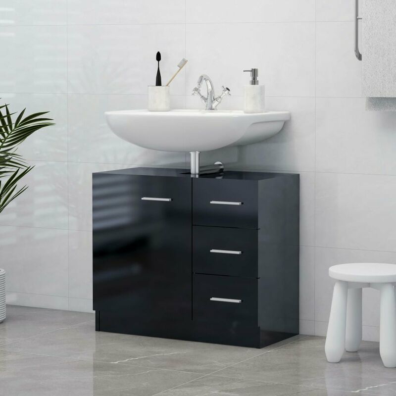 

Armario para lavabo aglomerado negro brillante 63x30x54 cm