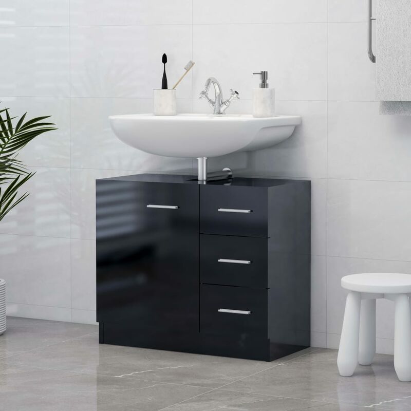 

Armario para lavabo aglomerado negro brillante 63x30x54 cm